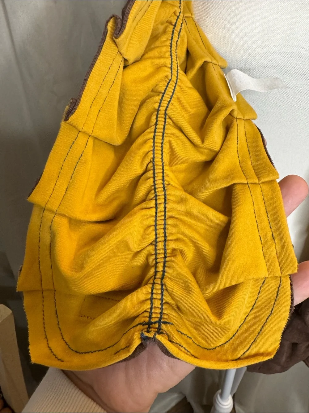 Matilda Jane Chocolate Brown Ruffle Jersey Scarf Mustard Reverse 7x85 Boho